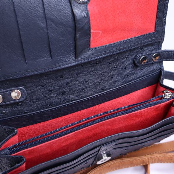 KAROO Classics Bundle of 2 Ostrich Leather Croc Shin Crossbody Bag Blue and Tan - Picture 3 of 6